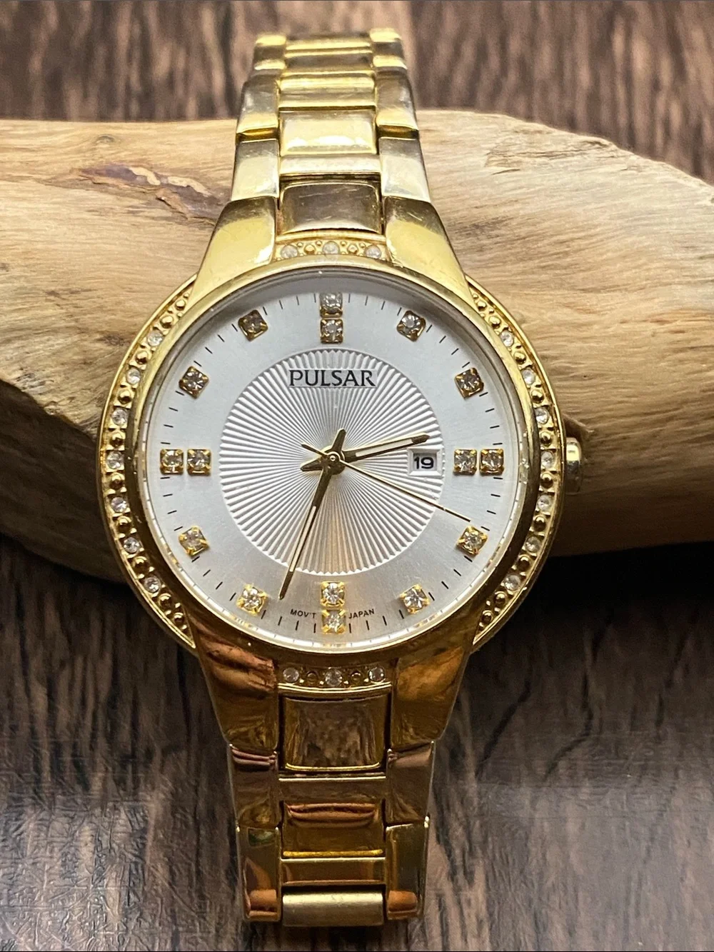 Pulsar Gold-Tone Women's Watch with Crystal Accents 6.25” working